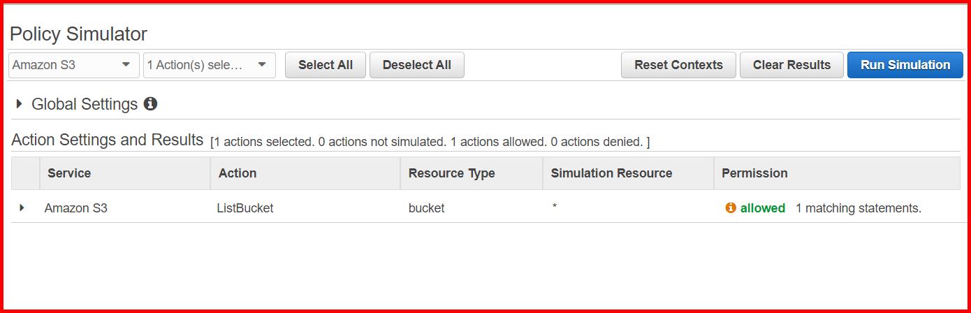 Picture showing the results when user is tested for S3 service